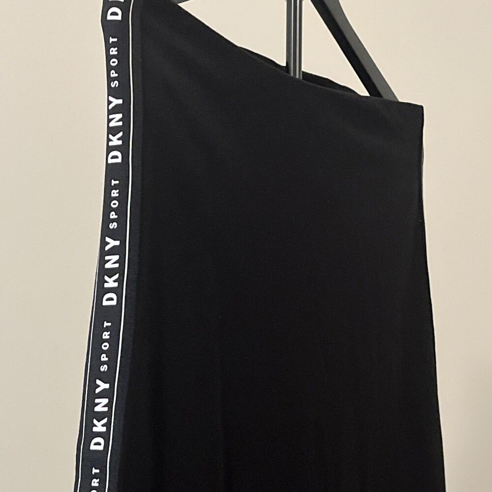 DKNY Sport Strapless Body Con Tube Dress Black XL Logo Black And White Side Tape